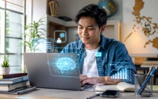 Filipino student using AI tools on a laptop for school research, writing, and online learning.